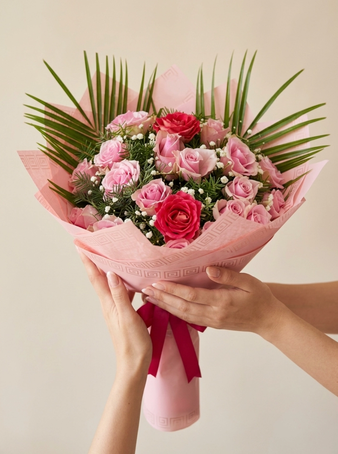 21 Li̇ İthal Pembe Gül Buketi̇