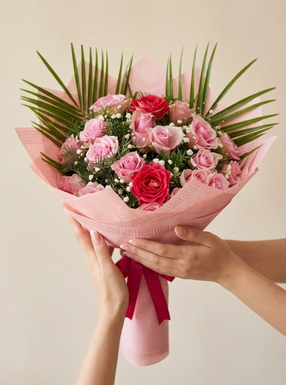 21 Li̇ İthal Pembe Gül Buketi̇